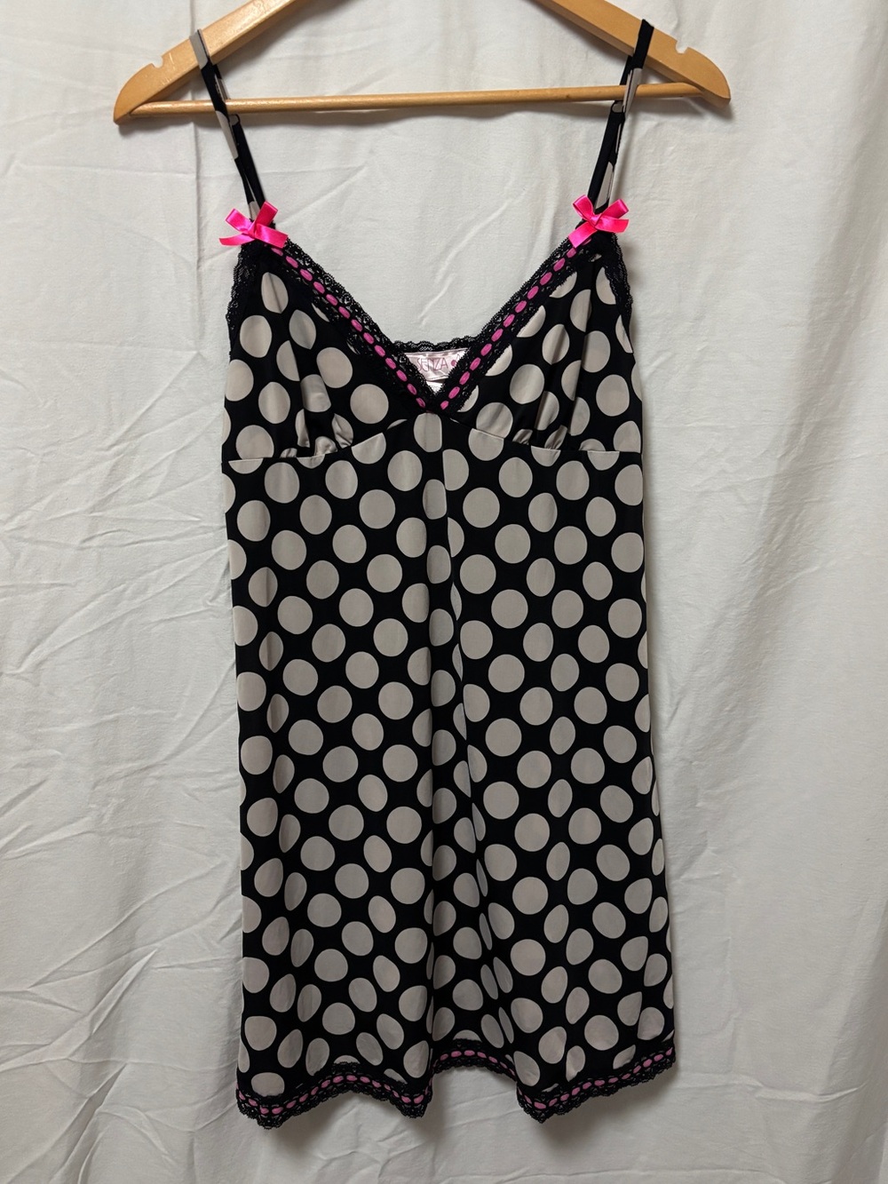 Y2K Lasenza slip dress polka dot pink with bows spandex